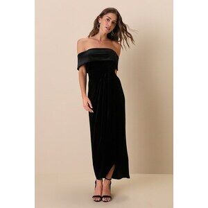 Lulus I'm Enchanted Black Velvet Off-the-shoulder Maxi Dress - Size L